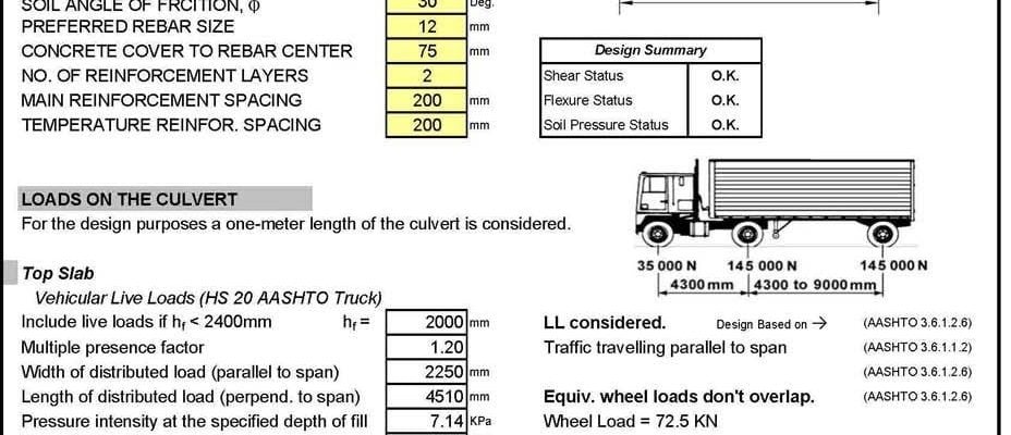 Concrete box culvert design spreadsheet