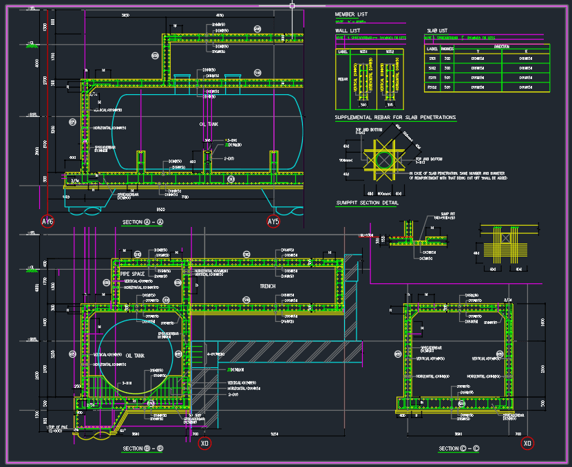 Reinforcement Detail Of Tank With Beam Column And Slab In Auto Cad File