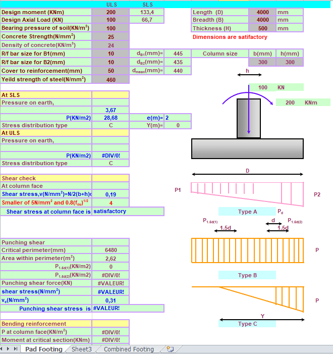 Isolated And Combined Footing Design To Bs Spreadsheet