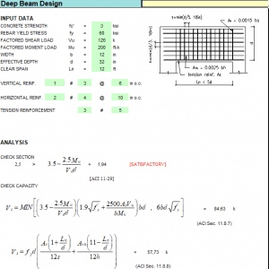 Deep Beam Design Spreadsheet