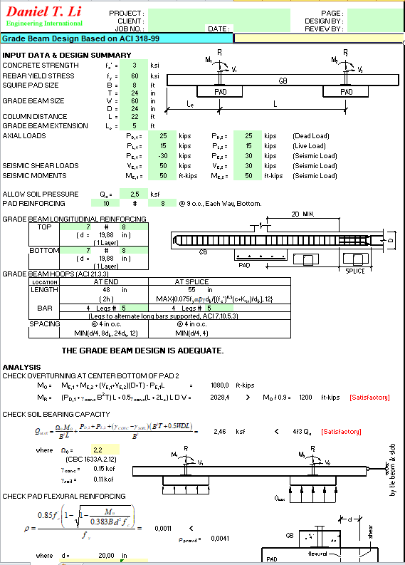 Grade Beam Design Spreadsheet