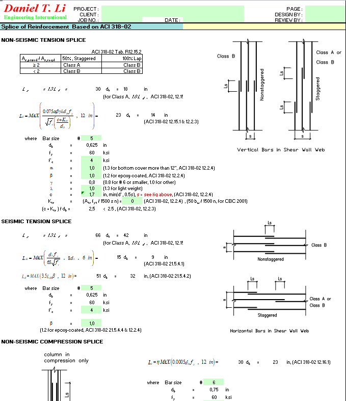 Slice of Reinforcement Spreadsheet