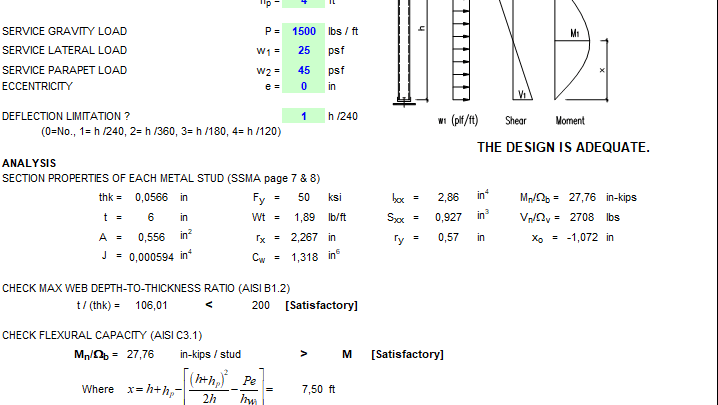 Wall Stud Design Spreadsheet