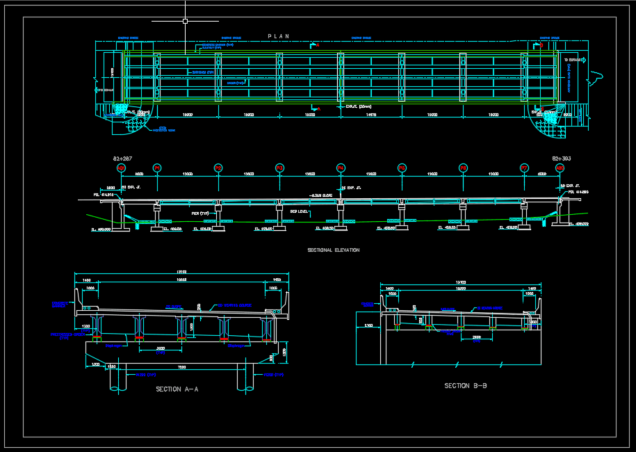 Bridge Layout Plan Elevation and Cross section details 