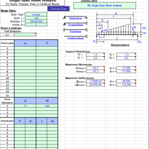 Continuous and Single Beam Analysis Spreadsheet