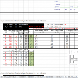 Standard hook bars in tension for ACI 318-08 Spreadsheet