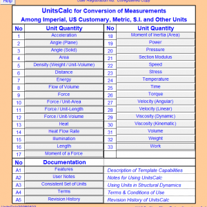 UnitsCalc for conversion of Measurements Spreadsheet
