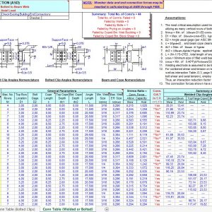 ClipConnTable - Beam And Connections Using Clip Angles Spreadsheet