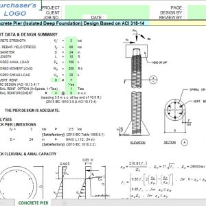 Concrete Pier (Isolated Deep Foundation) Design Spreadsheet Based on ACI 318-14