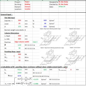 Punching Shear Strength Design of RC Slab According ACI318M-08 Spreadsheet