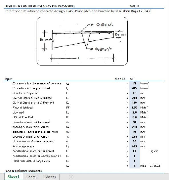 Design of Cantilever Slab Spreadsheet