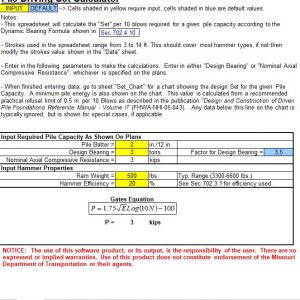 Pile Driving Set Calculator Spreadsheet