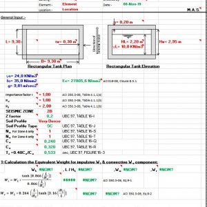 Seismic Loads for Liquid-Containing Rectangular RC Tank according to ACI 350.3-06 Spreadsheet