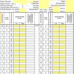 Test Pile Loading Record Spreadsheet