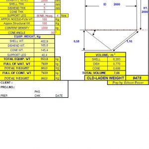 Water Capacity and Weight of Tank Spreadsheet Calculation