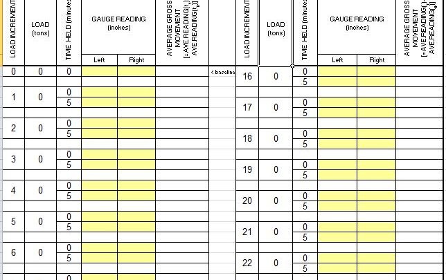 Test Pile Loading Record Spreadsheet