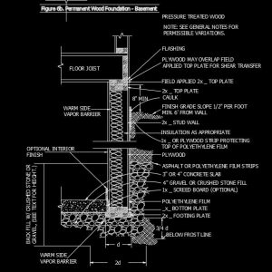 Permanent Wood Foundation Basement Autocad Drawing