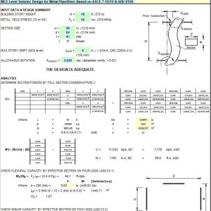 MCE Level Seismic Design for Metal Pipe and Riser Spreadsheet