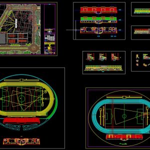 Stadium Layout and Elevation Plan Autocad Drawing