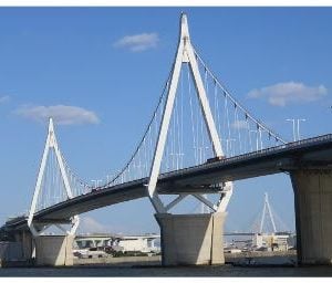 The Konohana Bridge (self-anchored suspension bridge) in Osaka, Japan