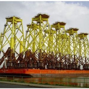 Steel jackets on a barge