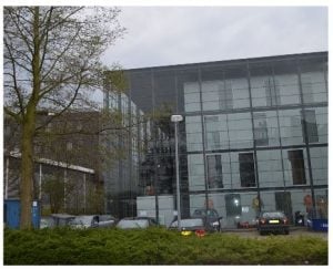 A glass curtain wall example of a building in Delft, Netherland