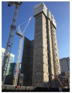 Concrete core of a tall building under construction