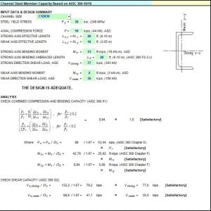 Channel Steel Member Capacity Spreadsheet