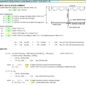 Suspended Ceiling Seismic Loads Calculation Spreadsheet