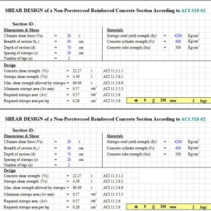 Shear Design Of a Non-Prestressed Reinforced Concrete According To ACI 318-02 Spreadsheet