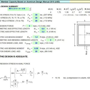 Aliminium RT Member Capacity Spreadsheet