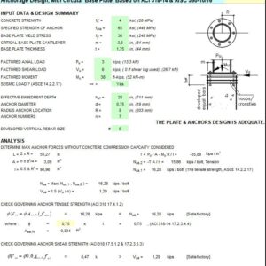 Anchorage Design with Circular Base Plate Spreadsheet