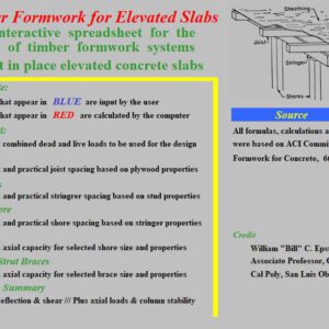 Timber Formwork For Elevated Slabs Spreadsheet