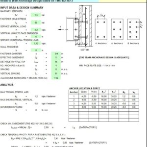 Beam to Wall Anchorage Design Spreadsheet