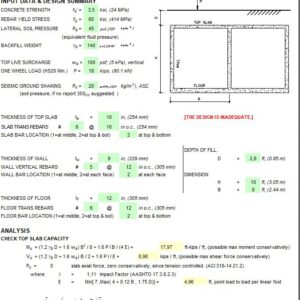 Concrete Box Culvert Design Based on AASHTO and ACI Spreadsheet