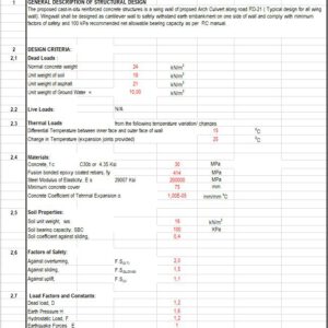 Design Of Wing Wall Spreadsheet