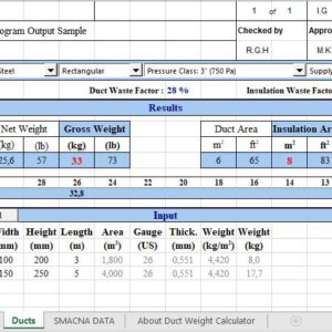 Duct Weight Calculator Spreadsheet