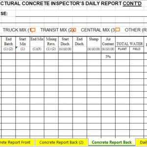 Structural Concrete Inspector's Daily Report Spreadsheet Template