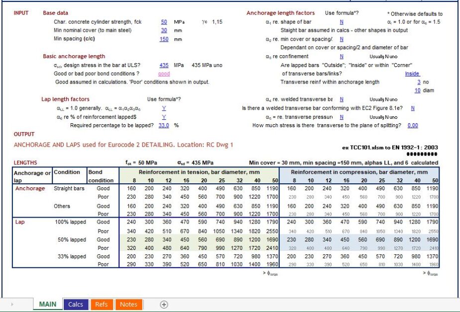 Detailing Data To EN 1992-1 – 2003 Spreadsheet