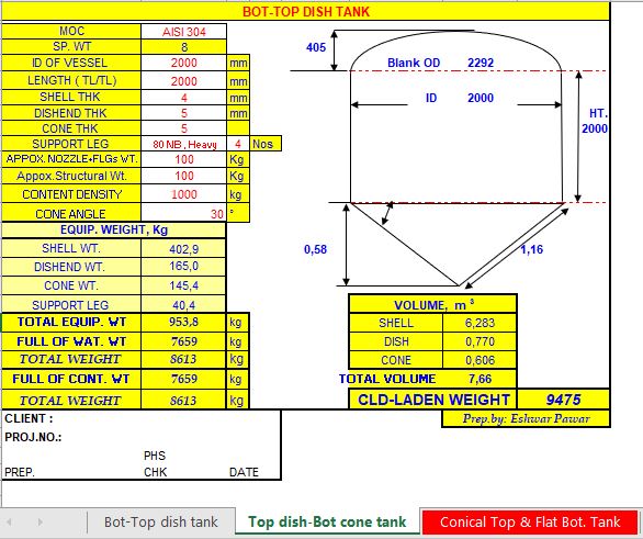 Water Capacity And Weight Of Tank Spreadsheet