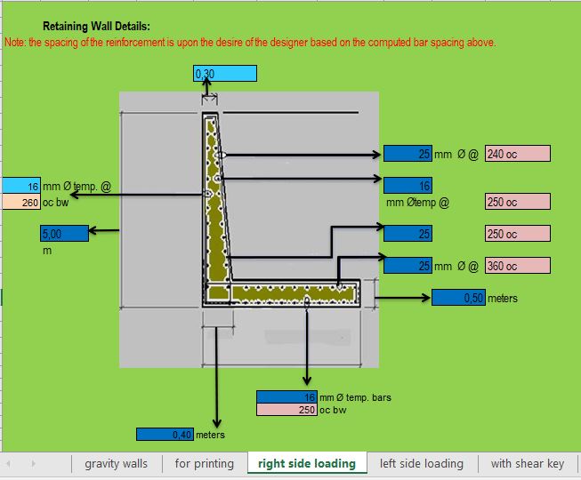 Design Gravity Retaining Wall Spreadsheet