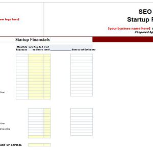 Business Startup Finantials Spreadsheet