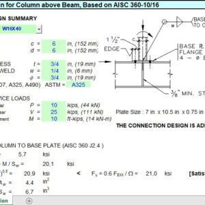 Connection Design Vor Column Above Beam Spreadsheet