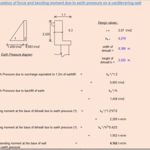 Calculation Of Force And Bending Moment Due to Earth Pressure On a Cantilevering Wall Spreadsheet