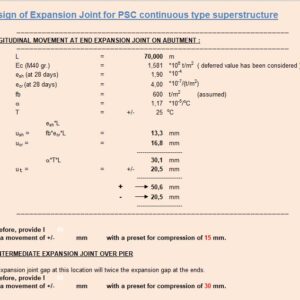 Design Of Expansion Joint For PSC Continuous Type Superstructure Spreadsheet