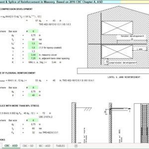 Development and Splice Of Reinforcement In Masonry Spreadsheet