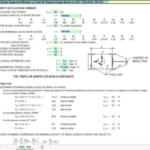 Simply Supported Member Of Triple W-shapes Design Spreadsheet