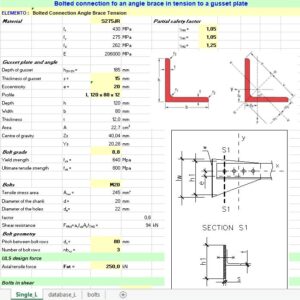 Bolted Connection For An Angle Brace In Tension To a Gusset Plate Spreadsheet