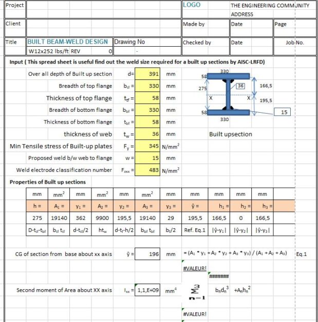 Built Beam-Weld Design Spreadsheet