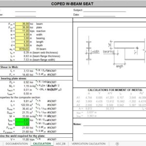 Coped W-Beam Seat Calculation Spreadsheet